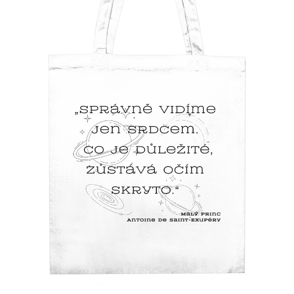 Taška z bio bavlny s potiskem Malý princ, správně vidíme jen srdcem